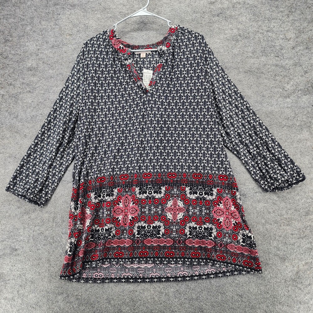 Dressbarn Shirt Womens 2X 3/4 Sleeve Black Red